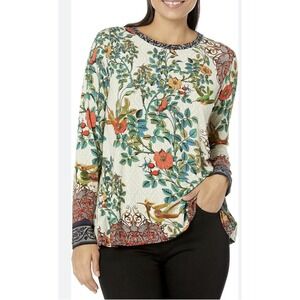 Johnny Was Evette Favorite Long Sleeve Crewneck Swing Tee Top Large Boho Spring